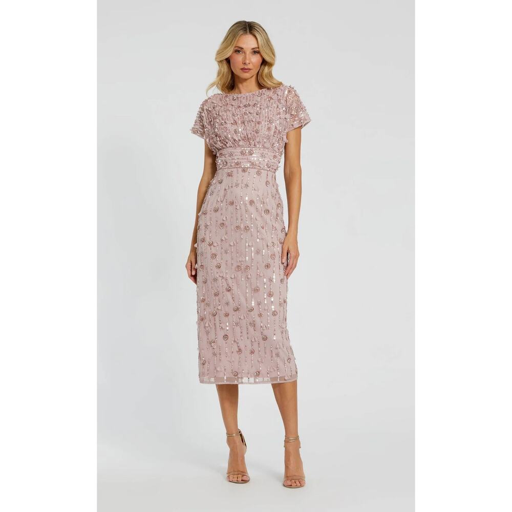 Mac Duggal 94117 Vintage Lilac Floral Appliqué Beaded Cocktail Sheath Dress 16
